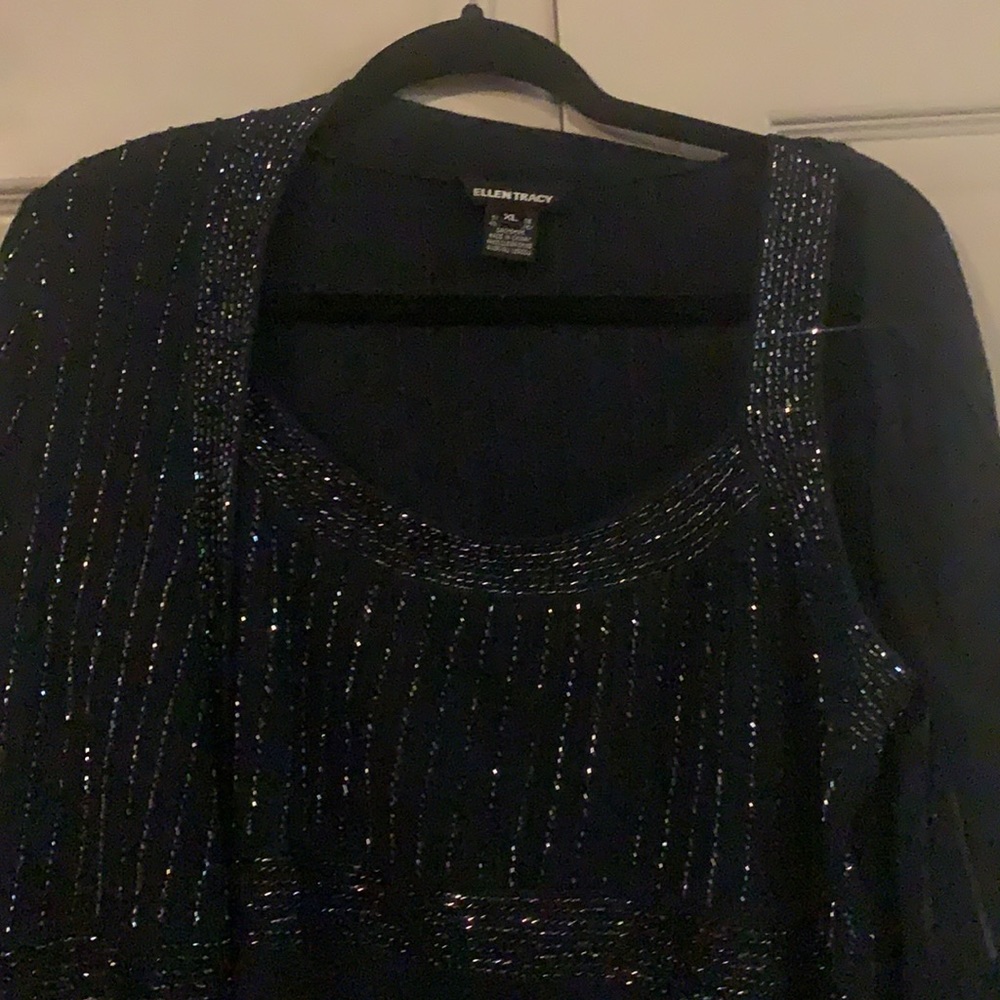 Ellen Tracy Navy Blue Cashmere/Beaded Twin Set